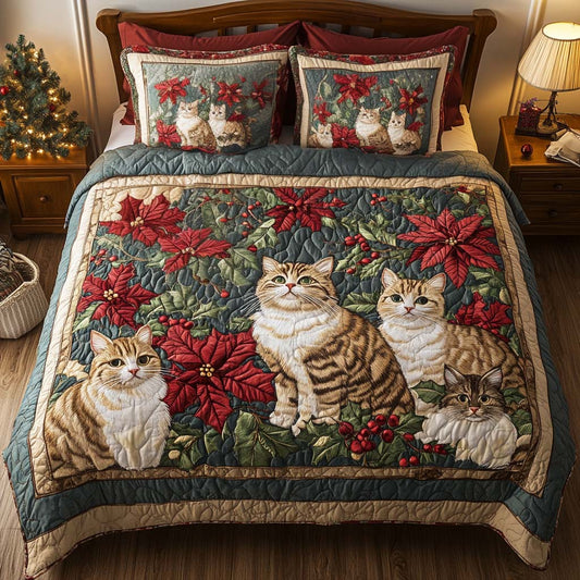 Poinsettia Pals 3-Piece Quilted Bedding Set NCU0NNT154