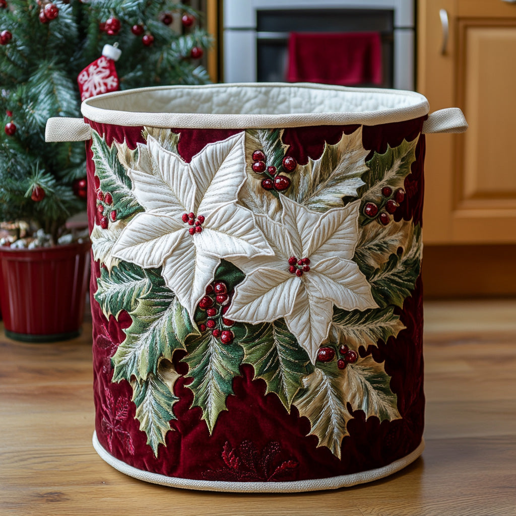 Poinsettia Bloom Quilted Laundry Basket NCU0DV891