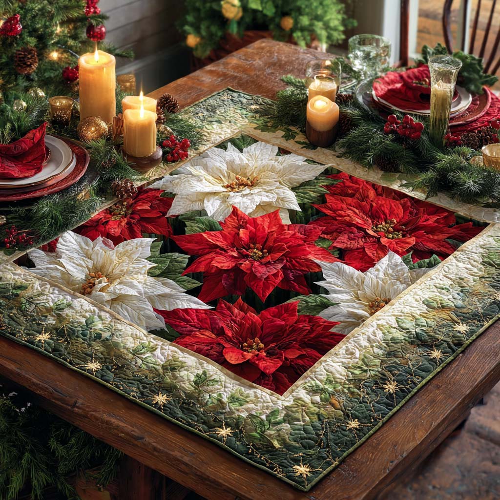 Poinsettia Bloom Quilted Table Topper NCU0NXD334