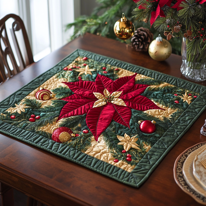 Poinsettia Charm Quilted Table Topper NCU0DDK1098