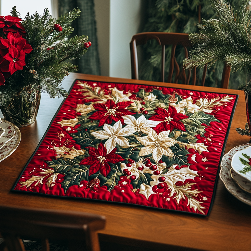 Poinsettia Delight Quilted Table Topper NCU0DDK1102