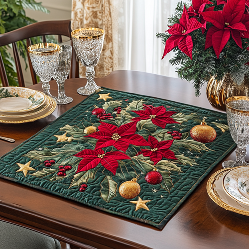 Poinsettia Glow Quilted Table Topper NCU0DDK1099