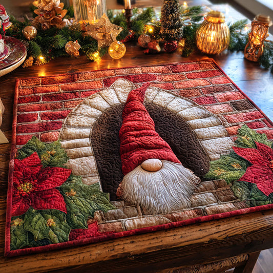 Poinsettia Gnome Quilted Table Topper NCU0NTV573