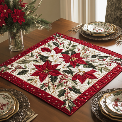 Poinsettia Grace Quilted Table Topper NCU0DDK1100