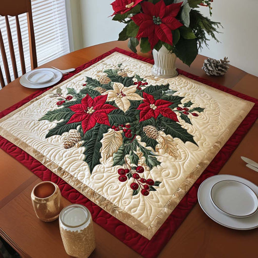 Poinsettia Holiday Bloom Quilted Table Topper NCU0NNT1528