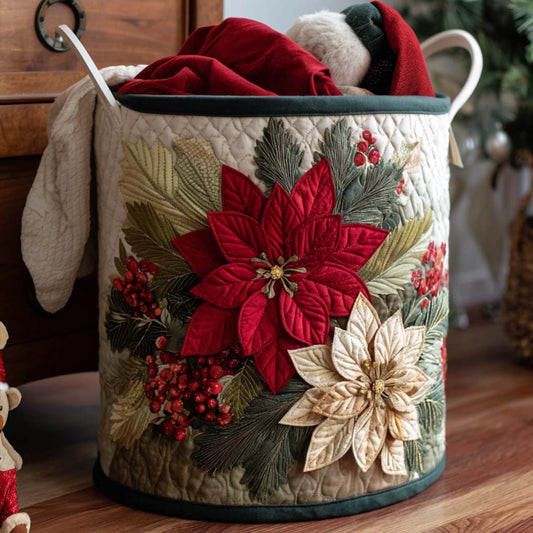 Poinsettia Joy Quilted Laundry Basket NCU0NNT1760