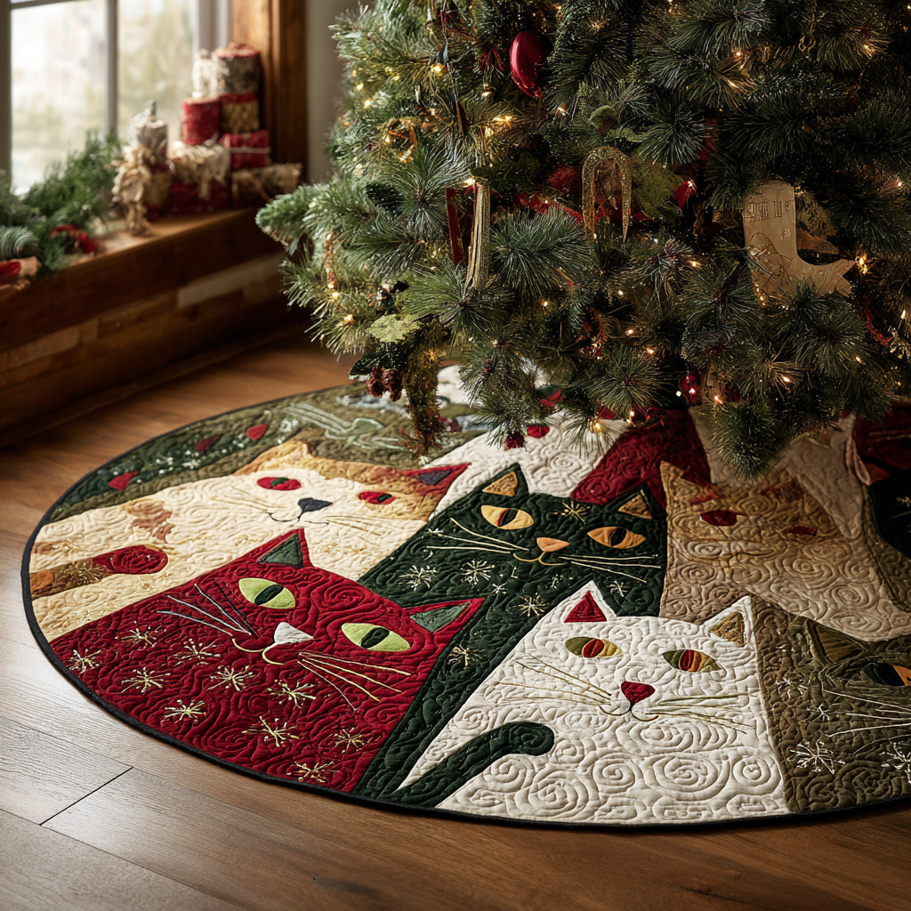 Poinsettia Kitty Christmas Quilted Tree Skirt NCU0DV1324
