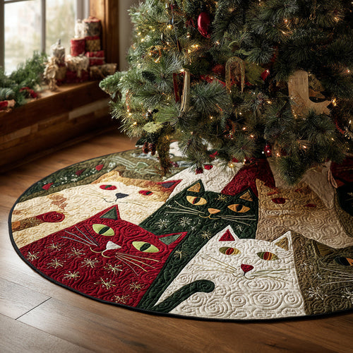 Poinsettia Kitty Christmas Quilted Tree Skirt NCU0DV1324