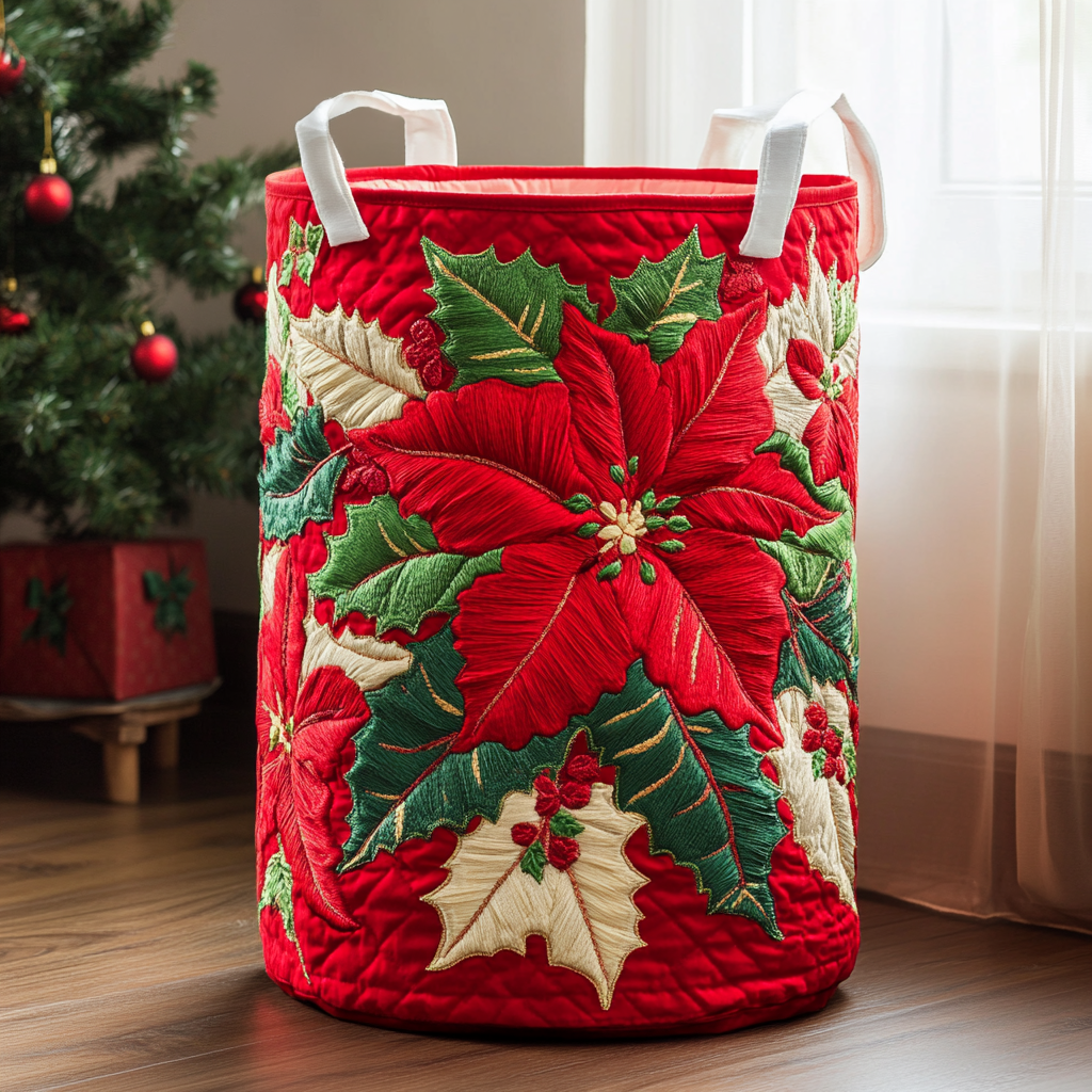Poinsettia Magic Quilted Laundry Basket NCU0DDK1122