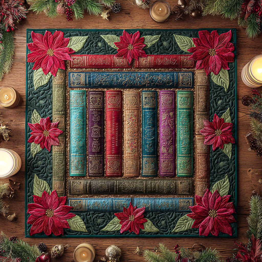 Poinsettia Pages Quilted Table Topper NCU0NTV615