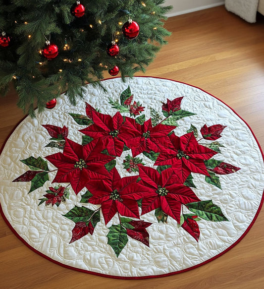 Poinsettia Pattern Quilted Round Mat NCU0PT1051