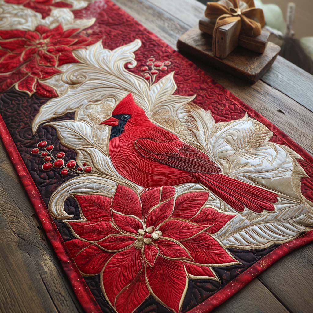 Poinsettia Perch Quilted Table Runner NCU0NXD806