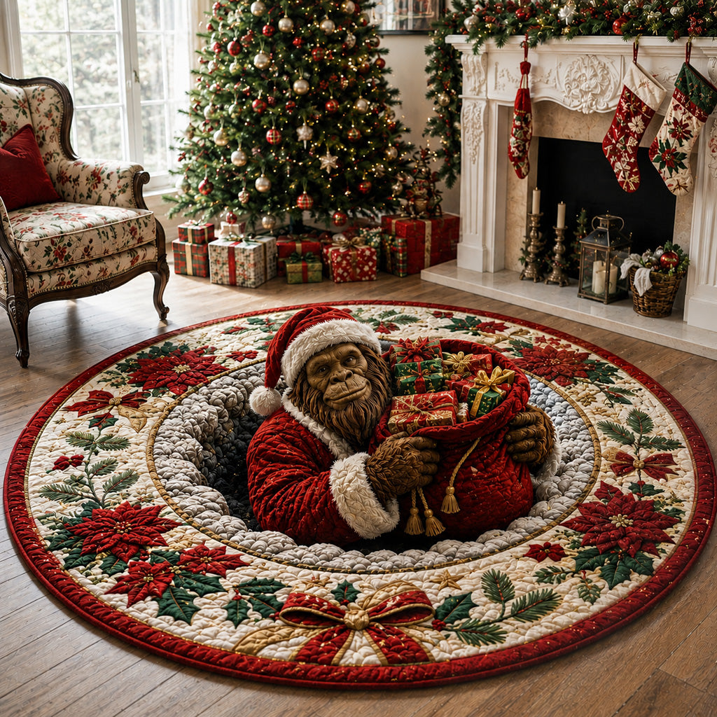 Poinsettia Ribbon Bigfoot Quilted Round Mat NCU0HNH1264