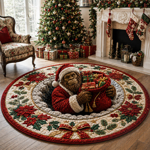 Poinsettia Ribbon Bigfoot Quilted Round Mat NCU0HNH1264