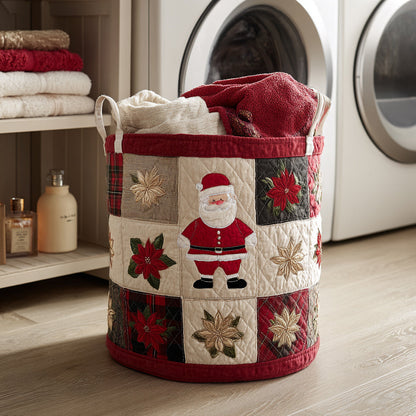 Poinsettia Santa Claus Quilted Laundry Basket NCU0HNH143
