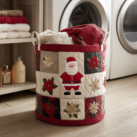 Poinsettia Santa Claus Quilted Laundry Basket NCU0HNH143