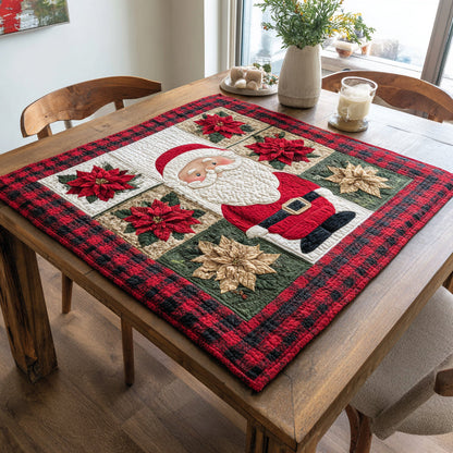 Poinsettia Santa Claus Quilted Table Topper NCU0HNH150