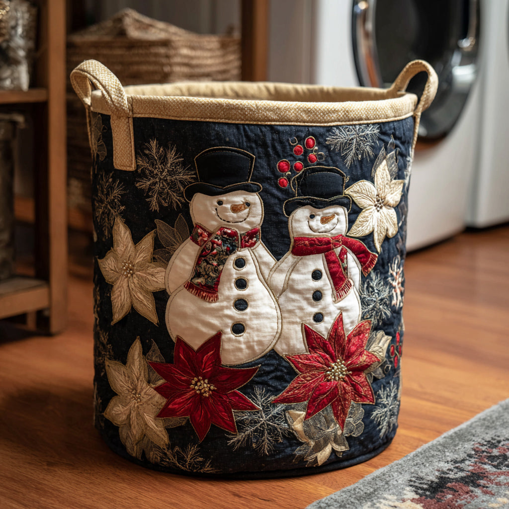 Poinsettia Snowman Trio Quilted Laundry Basket NCU0HNH661