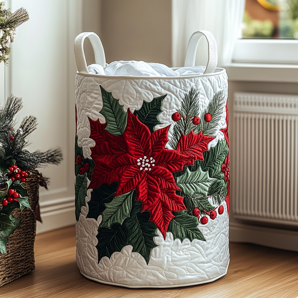 Poinsettia Wonder Quilted Laundry Basket NCU0DDK1126
