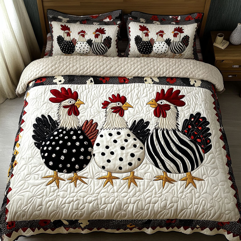 Polka Dotted Hens 3-Piece Quilted Bedding Set NCU0NNT264