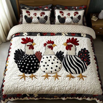 Polka Dotted Hens 3-Piece Quilted Bedding Set NCU0NNT264
