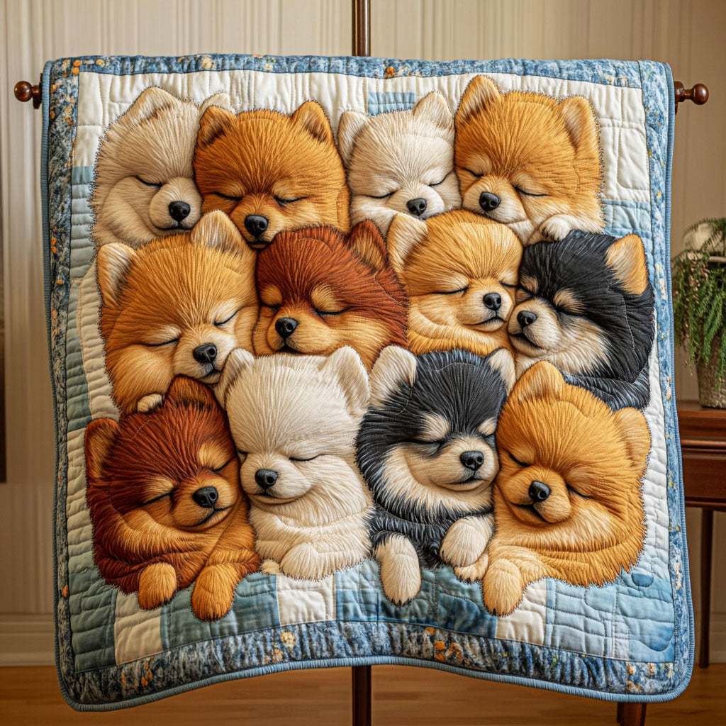 Pomeranian Snuggle Time Quilted Blanket NCU0PT1919