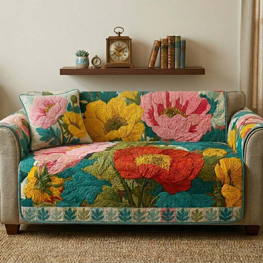 Poppy Bloom Tapestry Quilted Sofa Cover NCU0DQQ0476