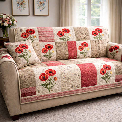 Poppy Patch Quilted Sofa Cover NCU0NXD1646