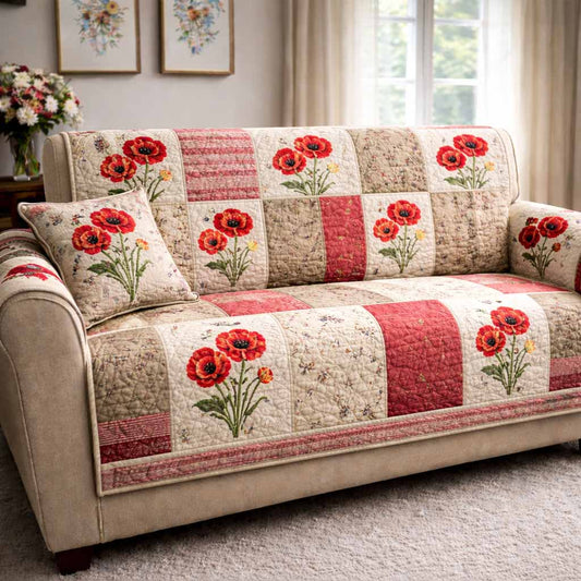 Poppy Patch Quilted Sofa Cover NCU0NXD1646