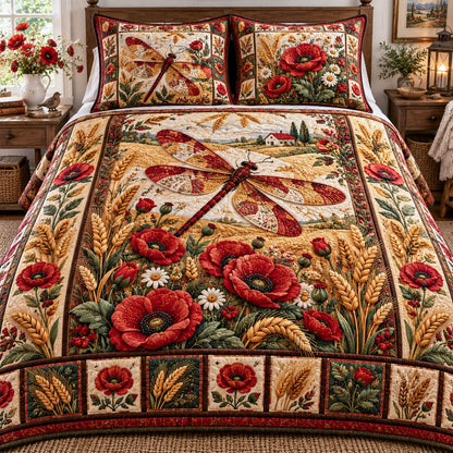 Poppy Wheat Dragonfly 3-Piece Quilted Bedding Set NCU0NTD2446