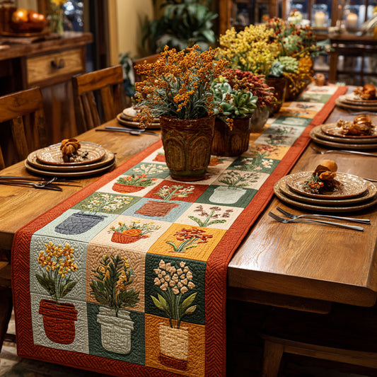 Potted Bloom Quilted Table Runner NCU0HNH859