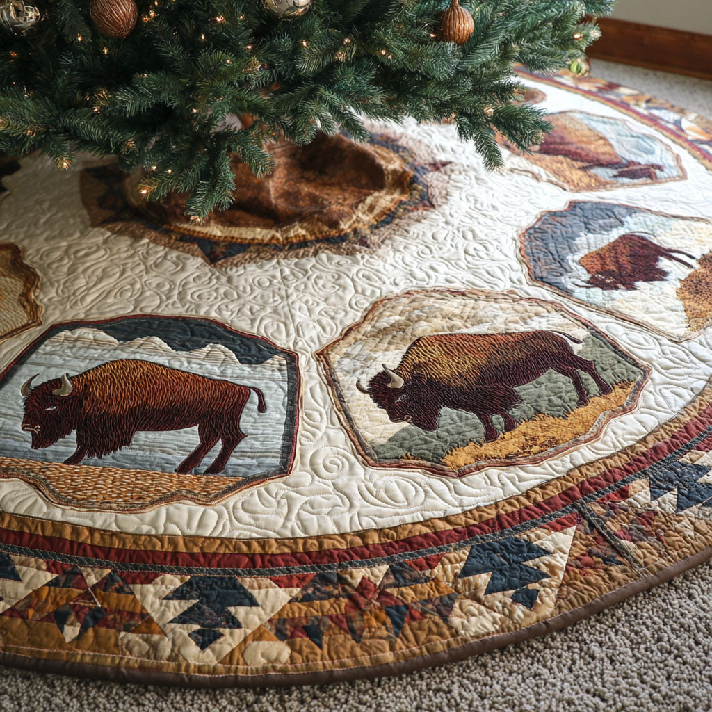 Prairie Bison Christmas Quilted Tree Skirt NCU0NTV479