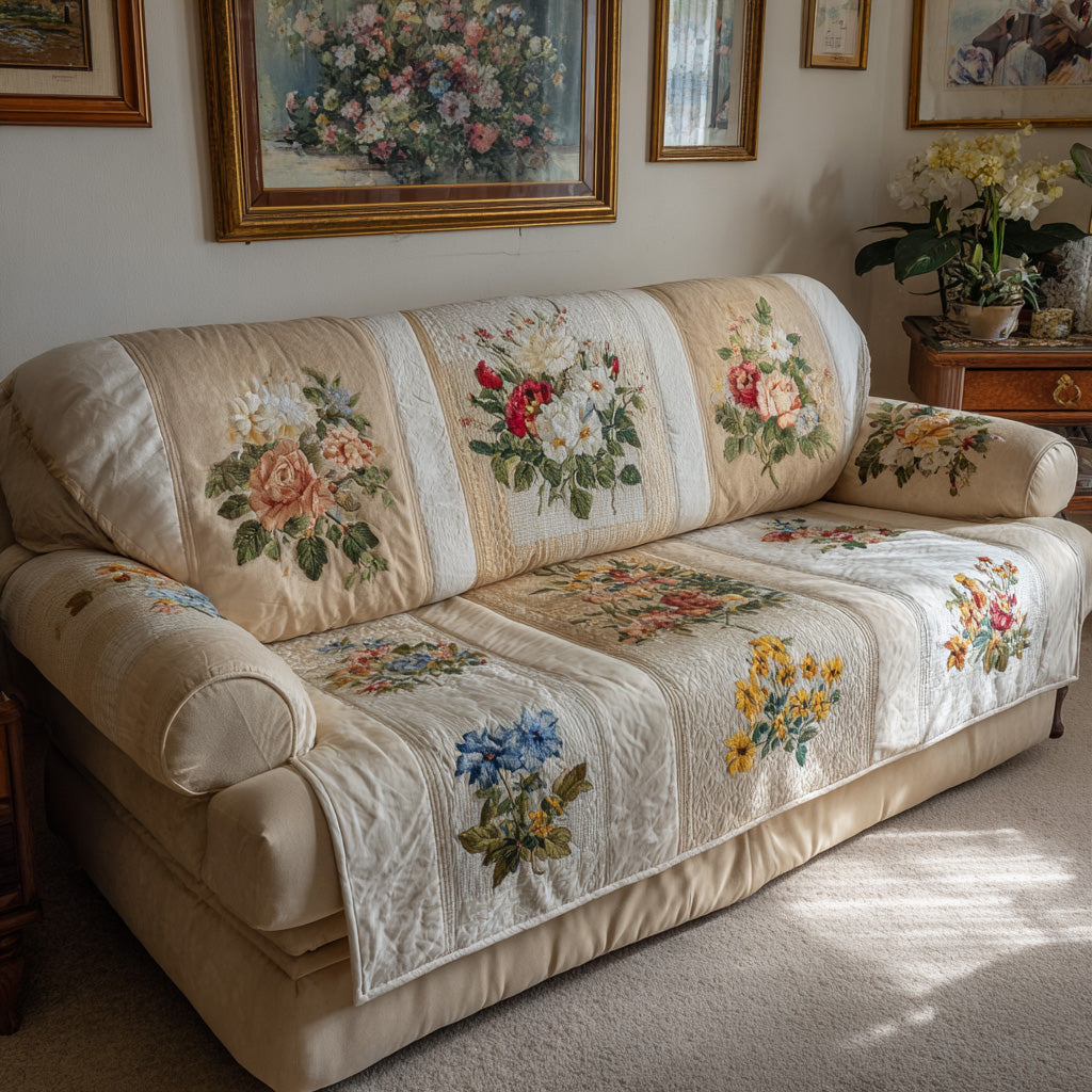 Prairie Bloom Panels Quilted Sofa Cover NCU0LDH741