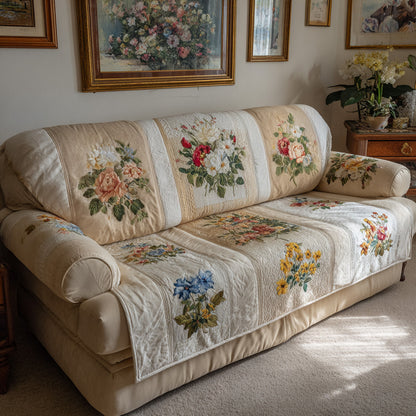 Prairie Bloom Panels Quilted Sofa Cover NCU0LDH741