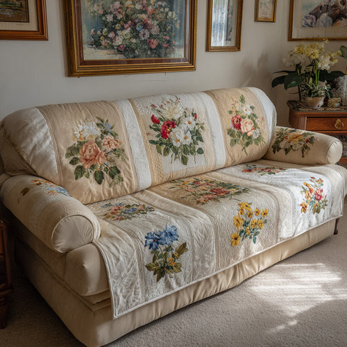 Prairie Bloom Panels Quilted Sofa Cover NCU0LDH741