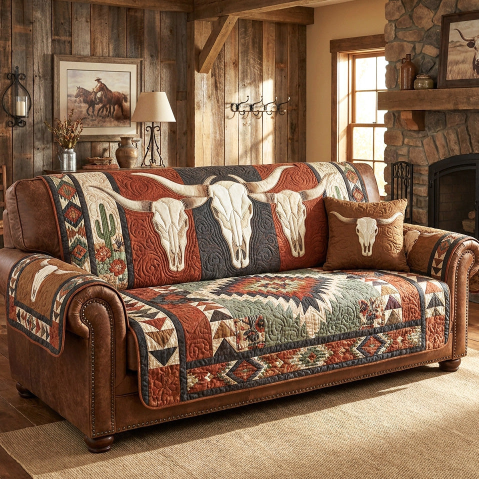 Prairie Longhorn Quilted Sofa Cover NCU0NTV1117