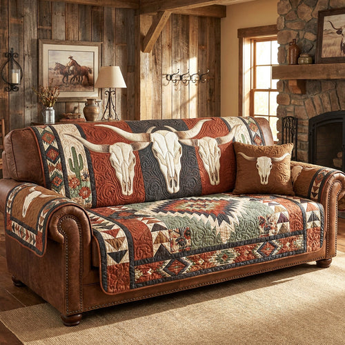 Prairie Longhorn Quilted Sofa Cover NCU0NTV1117