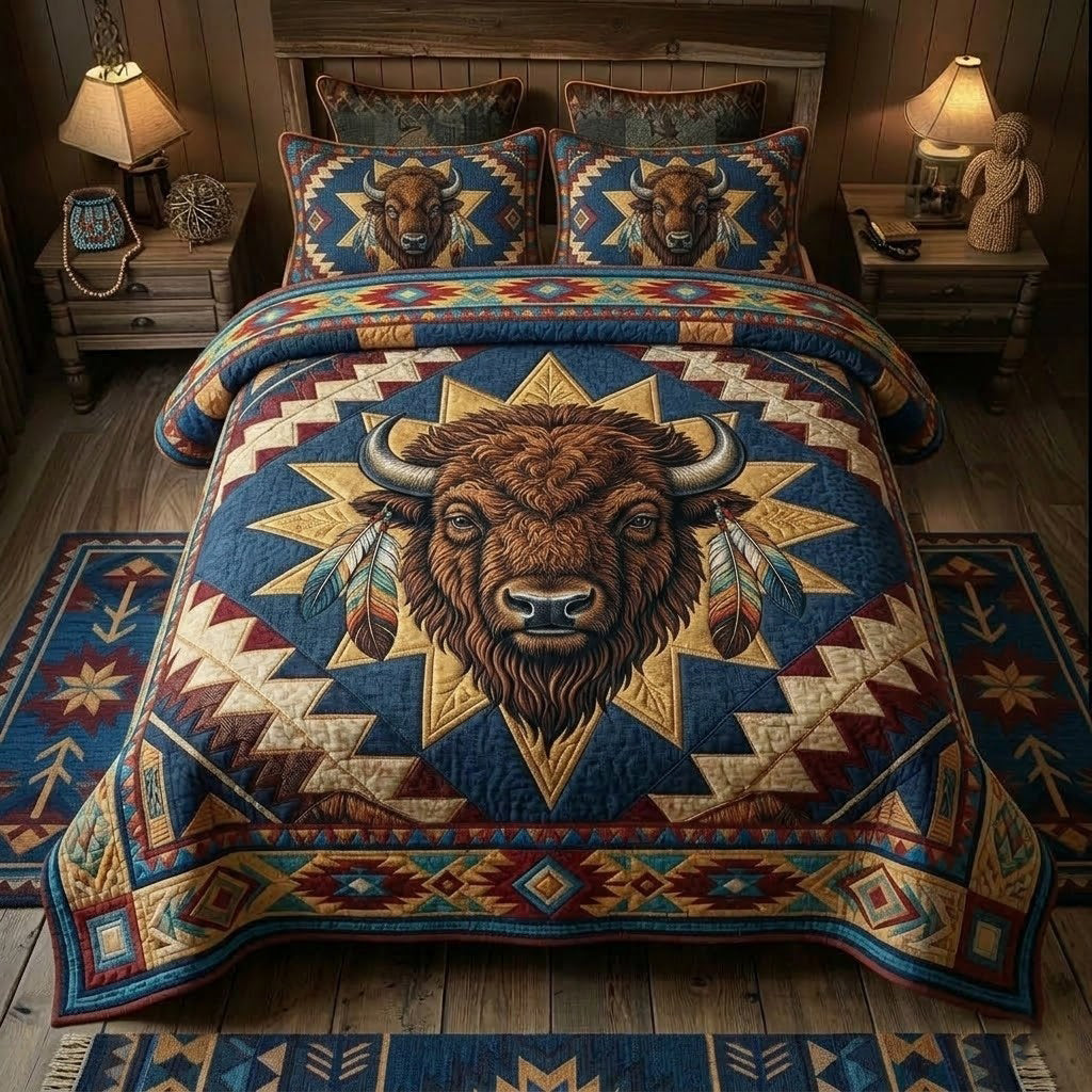 Prairie Star Bison Quilt 3-Piece Quilted Bedding Set NCU0DQQ0485