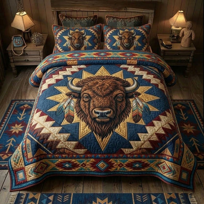Prairie Star Bison Quilt 3-Piece Quilted Bedding Set NCU0DQQ0485
