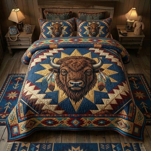 Prairie Star Bison Quilt 3-Piece Quilted Bedding Set NCU0DQQ0485