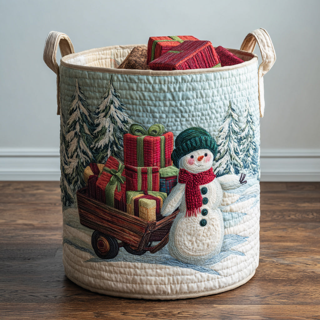 Presents Snowman Quilted Laundry Basket NCU0HNH663