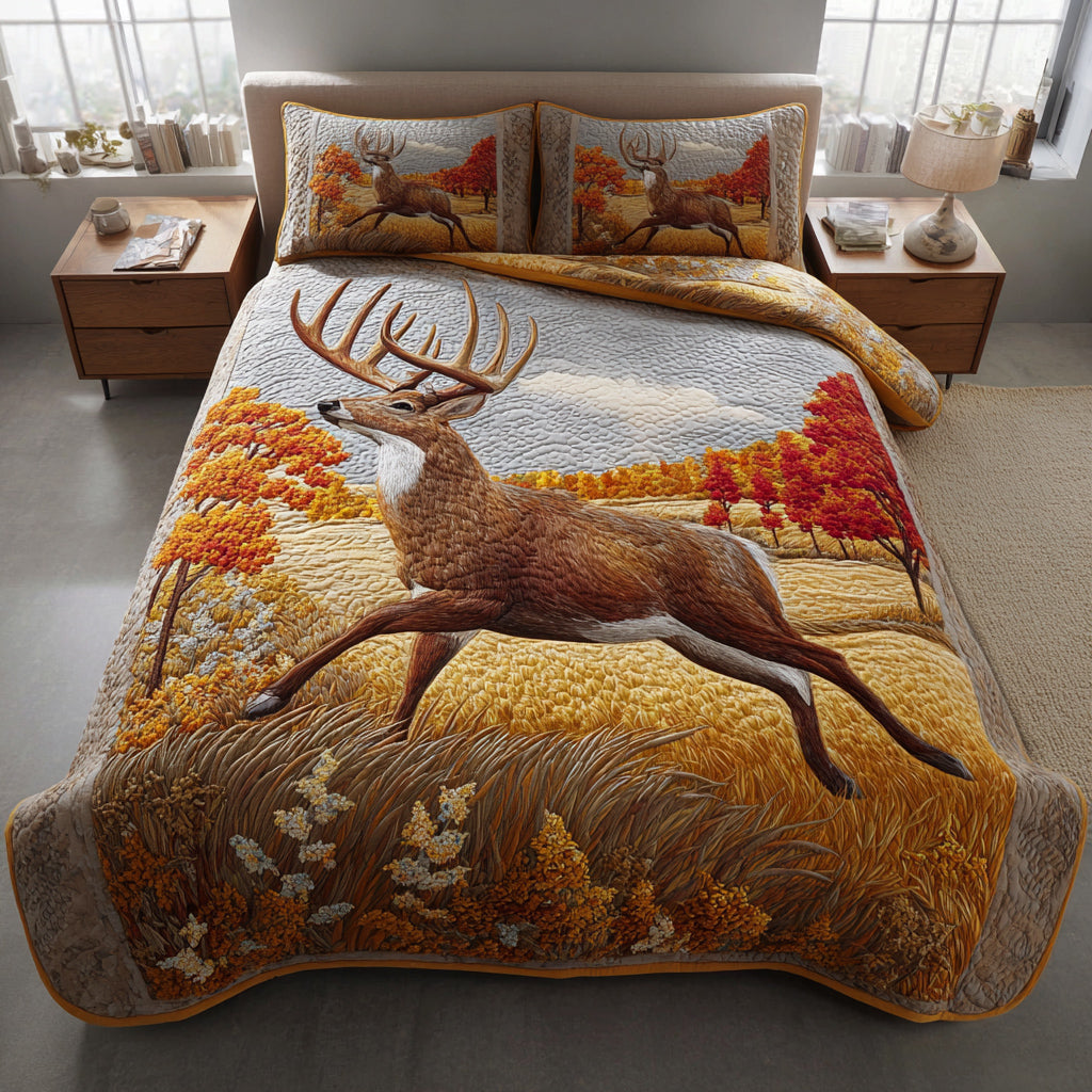 Pronghorn Deer Leap 3-Piece Quilted Bedding Set NCU0HNH311