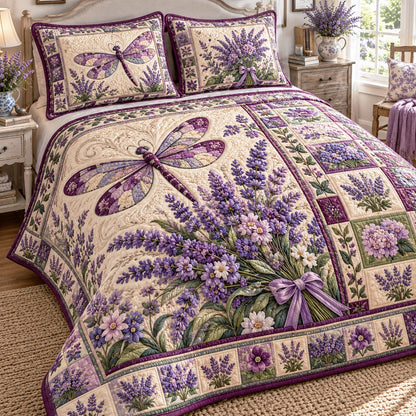 Provence Lavender Dragonfly 3-Piece Quilted Bedding Set NCU0NTD2448