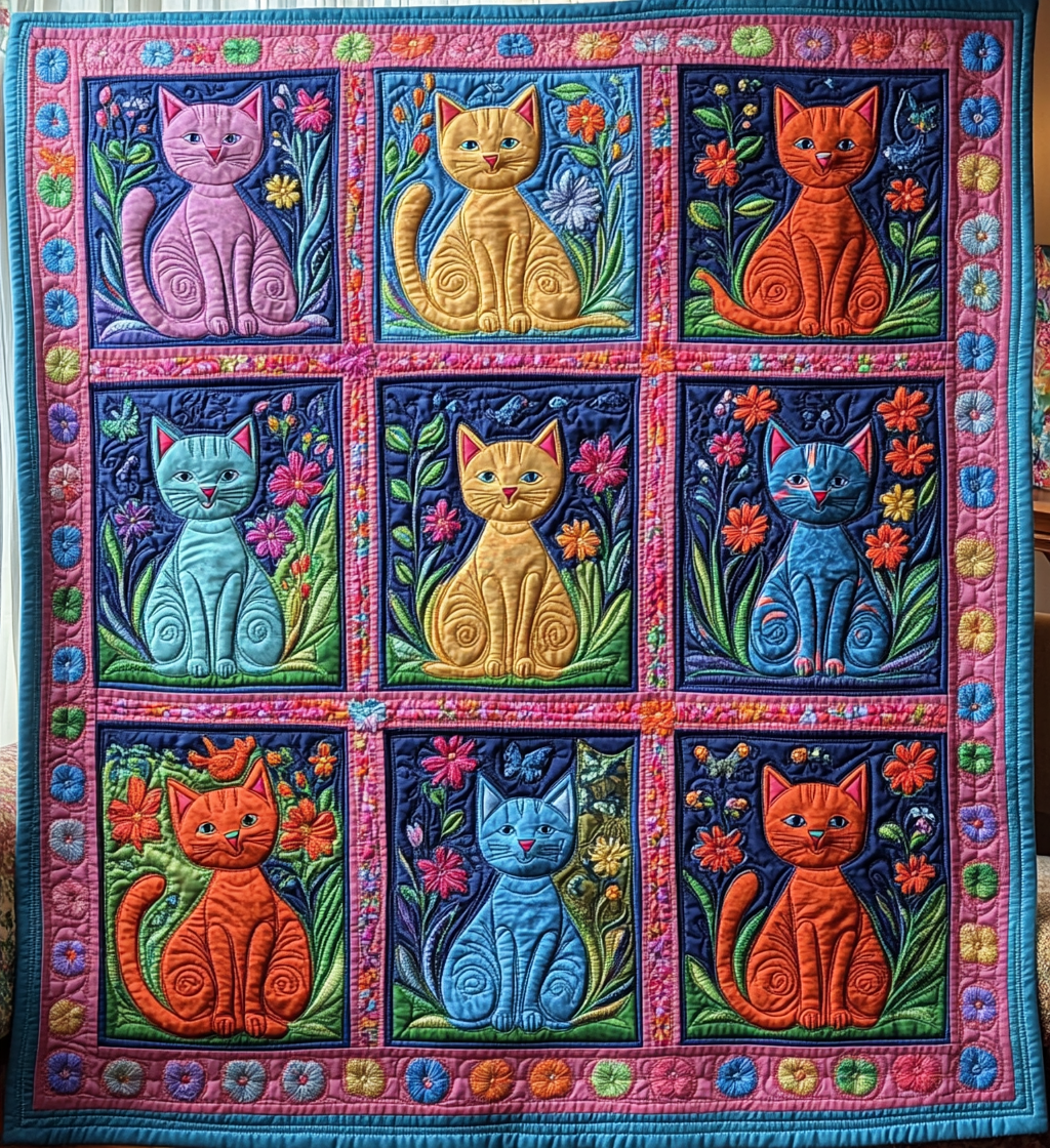 Psychedelic Kitten Quilted Blanket NCU0DV678