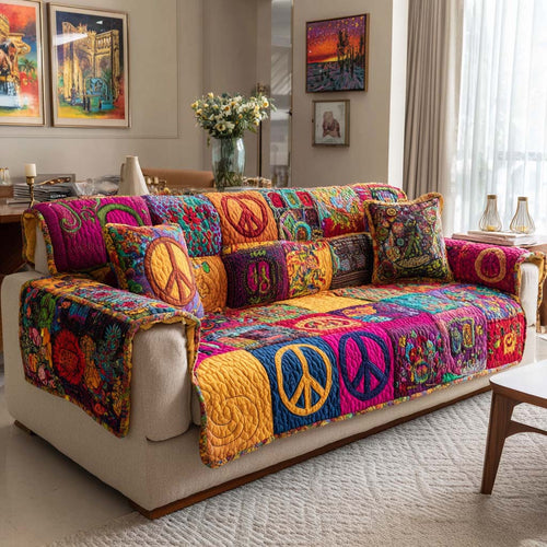 Psychedelic Peace Festival Quilted Sofa Cover NCU0NXD1420