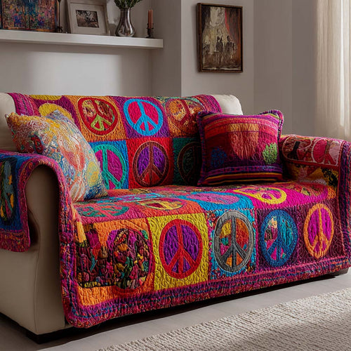 Psychedelic Peace Pop Quilted Sofa Cover NCU0NXD1417