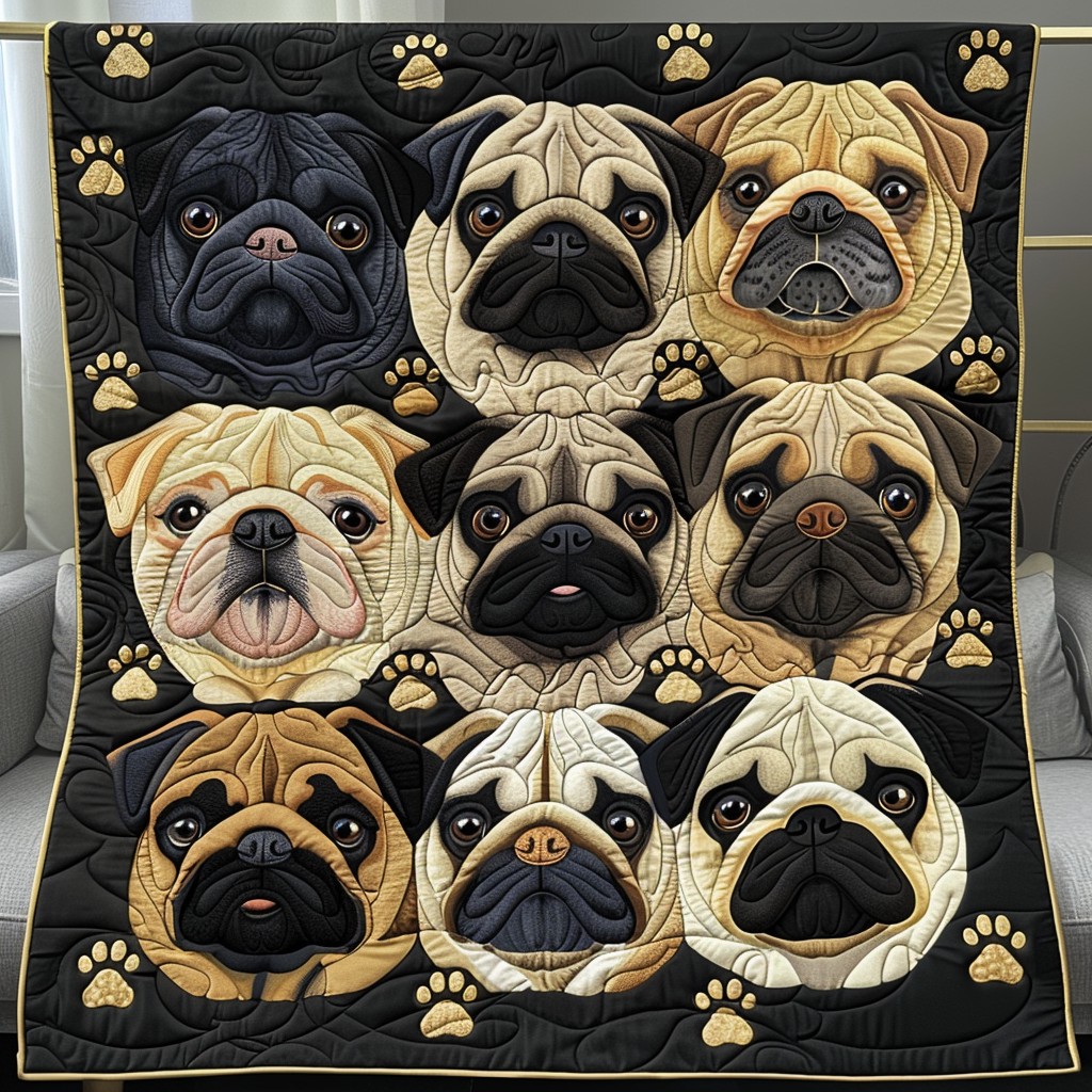 Pug Parade Quilted Blanket NCU0DV301