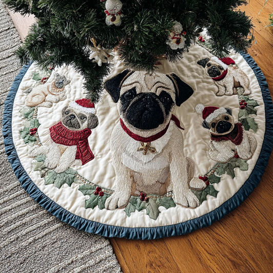Pug Charm Christmas Quilted Tree Skirt NCU0DDK1496