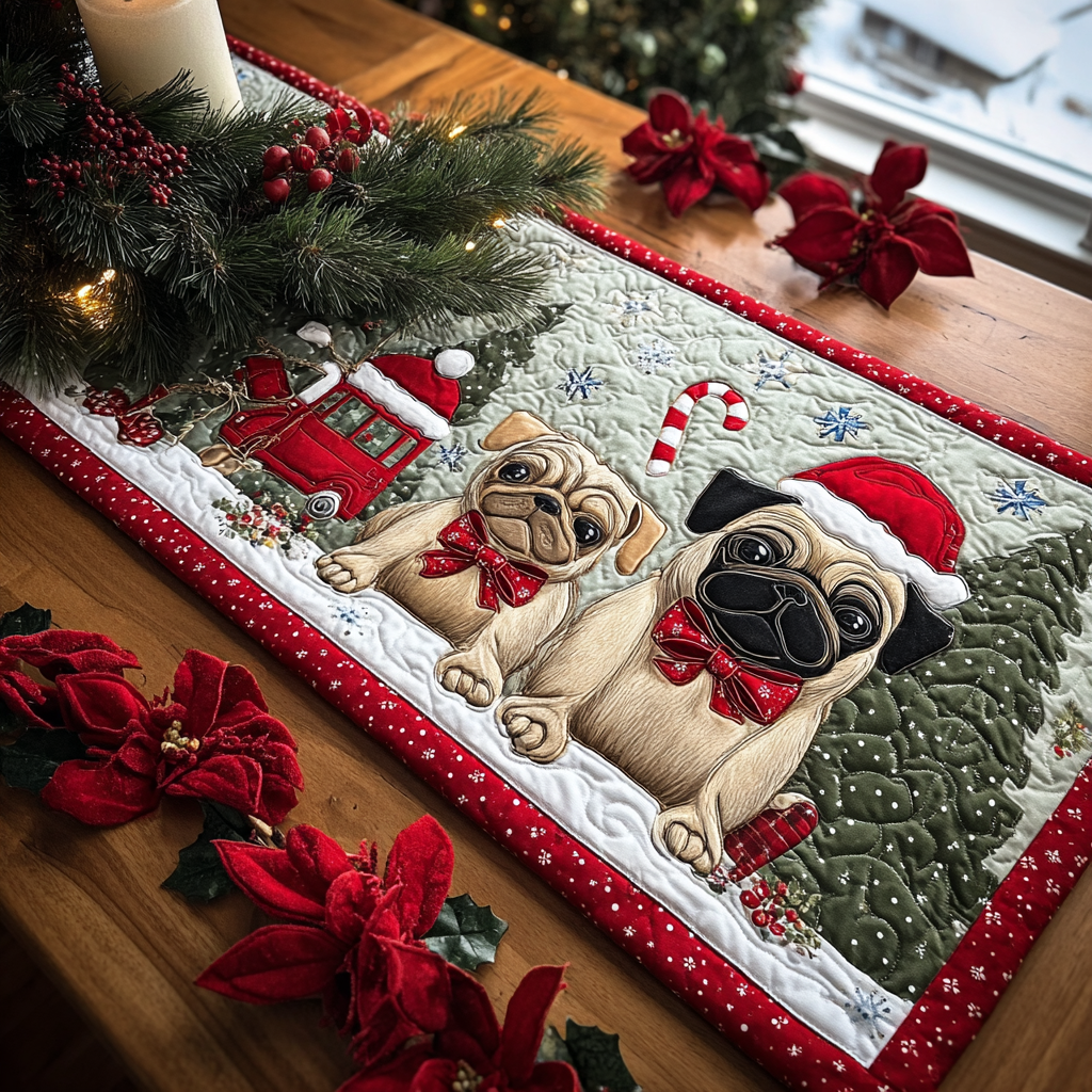 Pug Charm Quilted Table Runner NCU0DDK1406