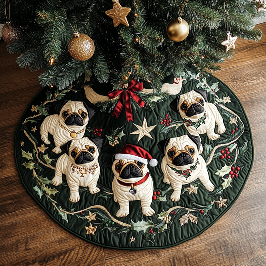 Pug Cheer Christmas Quilted Tree Skirt NCU0DDK1492